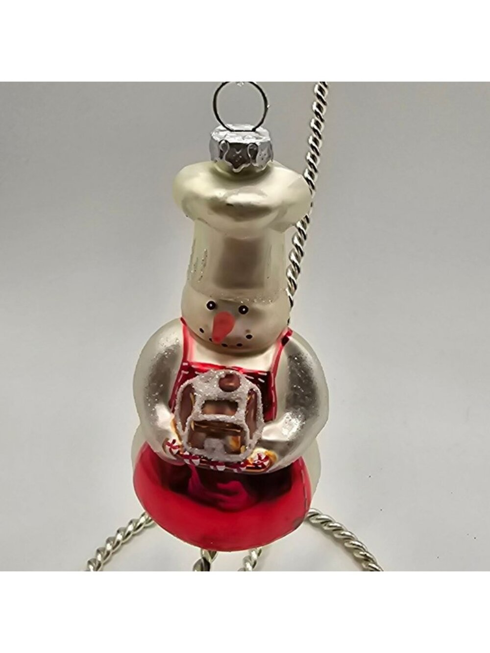 Williams Sonoma Snowman Ornament Holding Gingerbread House With Red Apron & Chef